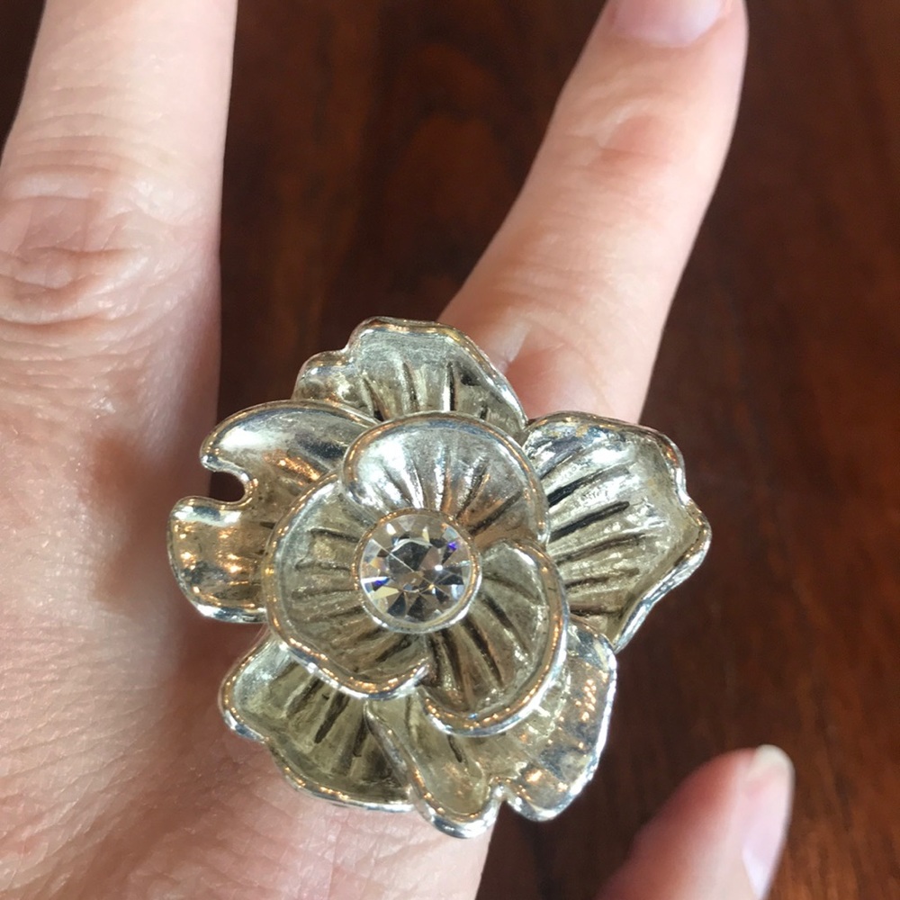 WHBM Large Silver Flower Ring